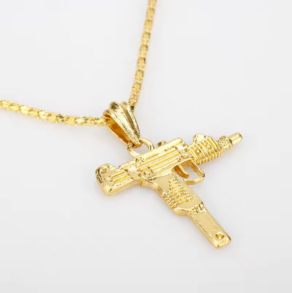 PUBG Game UZI Kolye GUN Shape Pendant Necklace Men Hip Hop Jewelry 3 Color Army Style Metal Chain Men Necklaces Gothic